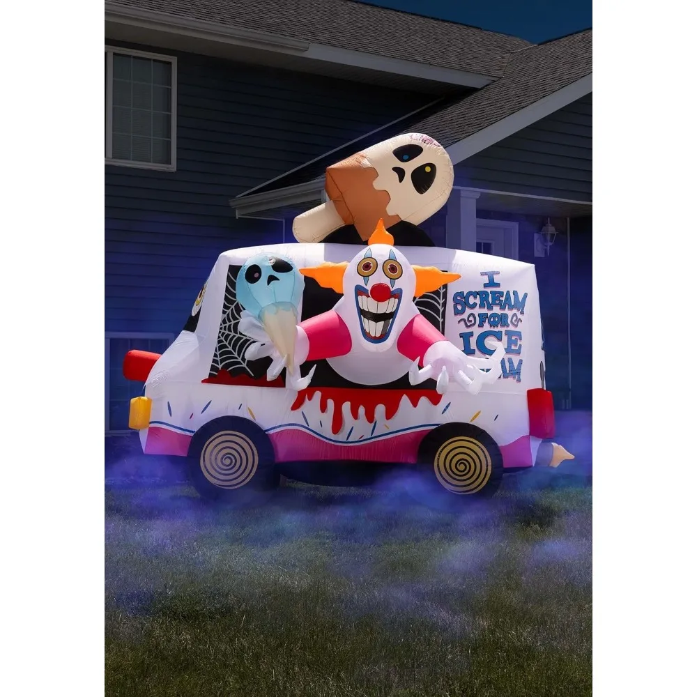 

Halloween Eve Decoration 8FT Killer Clown Ice Cream Truck Inflatable Outdoor Decoration Windproof Horror Halloween Decoration