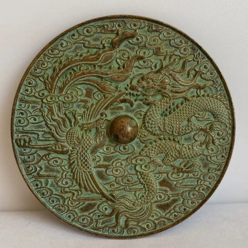 

Qianlong pure copper dragon and phoenix wedding bronze mirror pregnant bride waist Kowloon protective wedding round mirror