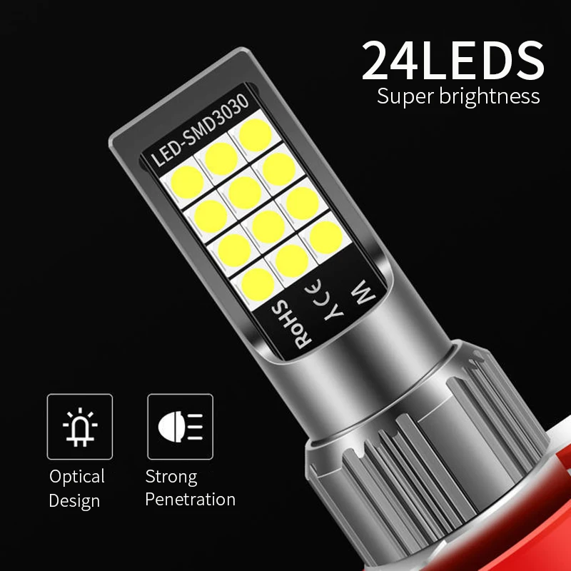 스트로브 H7 H11 LED 안개등, 자동차 헤드라이트 전구, H8 H9 9006 9005 HB3 HB4 H16, 정품 소켓 경고 운전등, 12V, 2 개