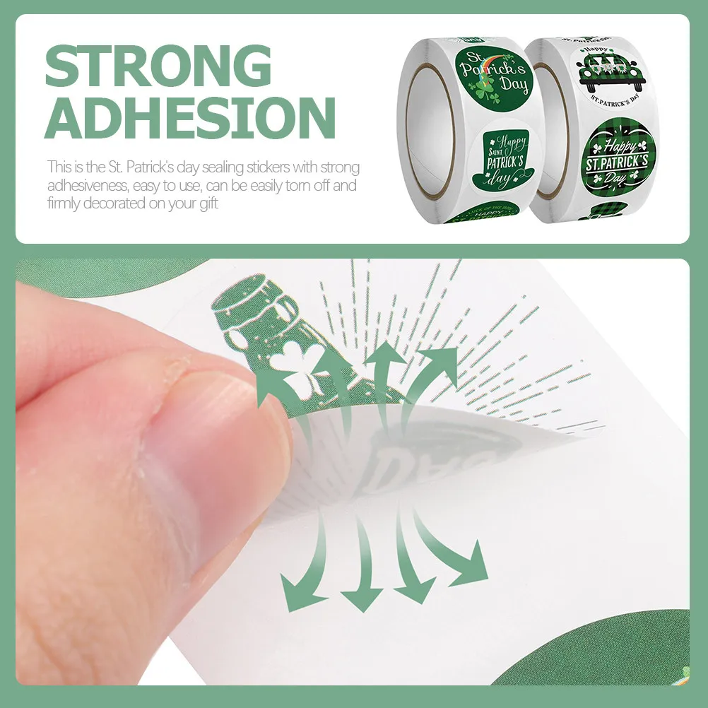 

2 Rolls St Patricks Day Sealing Stickers Round Gift Labels Wrapping Envelope Decorative Round Labels Stickers Patty' Day Decals