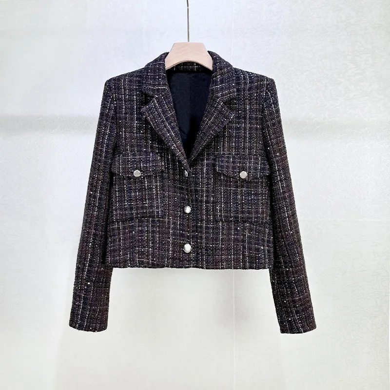 Women's Autumn and Winter New Retro Tweed Plaid Short Coat