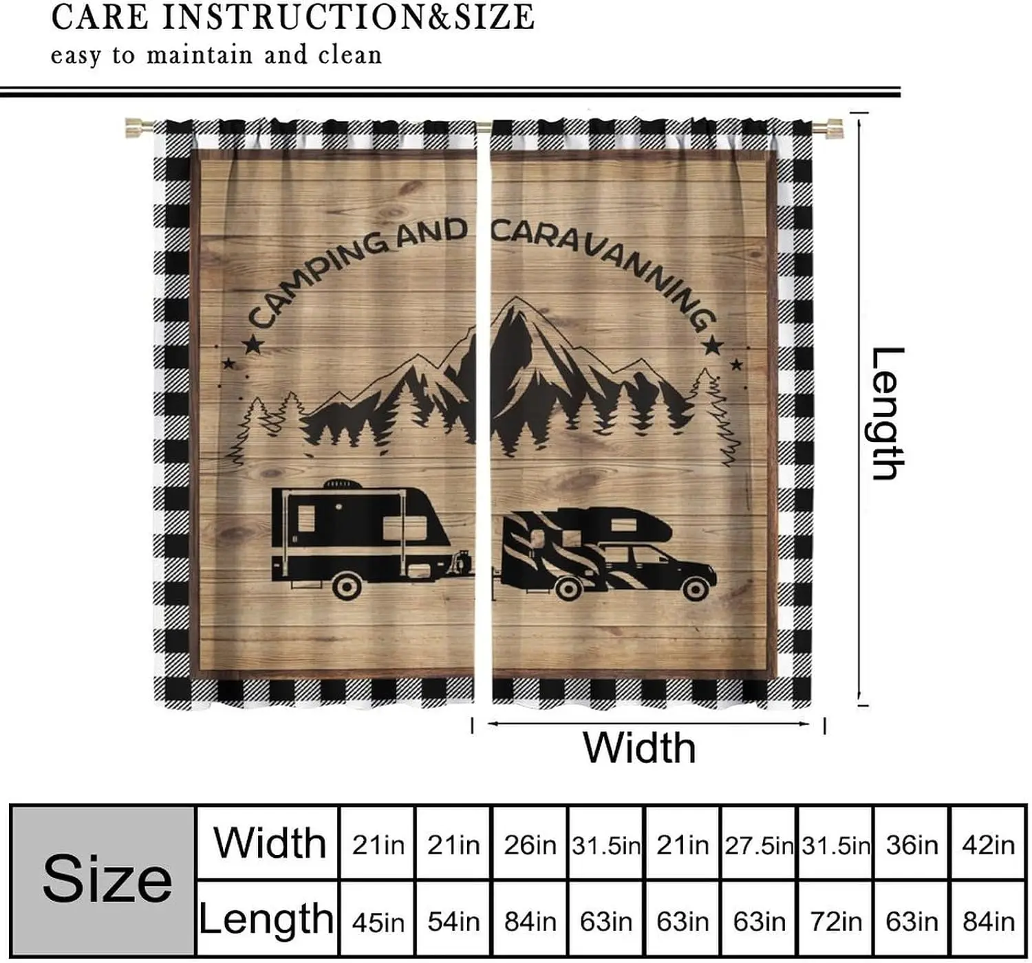 Wilderness Camping Camper Tree Moon Blackout Rod Pocket Curtain Gingham Frame Chic Decor Dreamy Homestay Bedroom Rest Bay Window