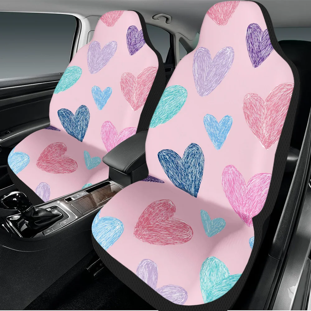 Set Of 2 Valentine'S Day Colorful Heart-Patterned Car Covers – Suitable For Cars, Trucks, Vans, And Suvs | Sturdy Polyester Prot