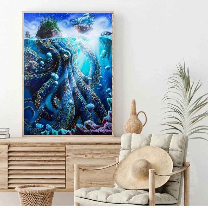 Kraken Octopus What Lies Beneath AB Diamond Painting Embroidery Rhinestone Cartoon Sea Animal Art Cross Stitch Mosaic Home Decor