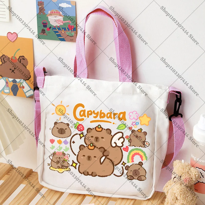 

Милая холщовая сумка-кроссбоди с принтом капибары для девочек, детская сумка-тоут с аниме-принтом, модная сумка для хранения вещей, повседневная сумка через плечо, подарок