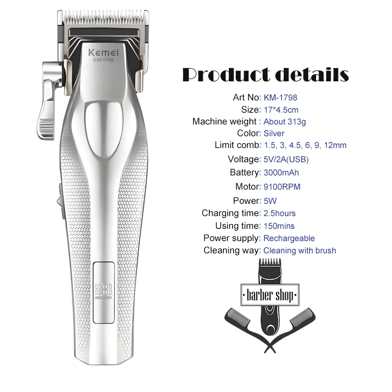 Kemei Haarschneider, professioneller Haarschneider, elektrische Haarschneidemaschine, wiederaufladbarer Haarschneider, 0 mm Trimmer für Männer, KM-3023-702 – Detail 2