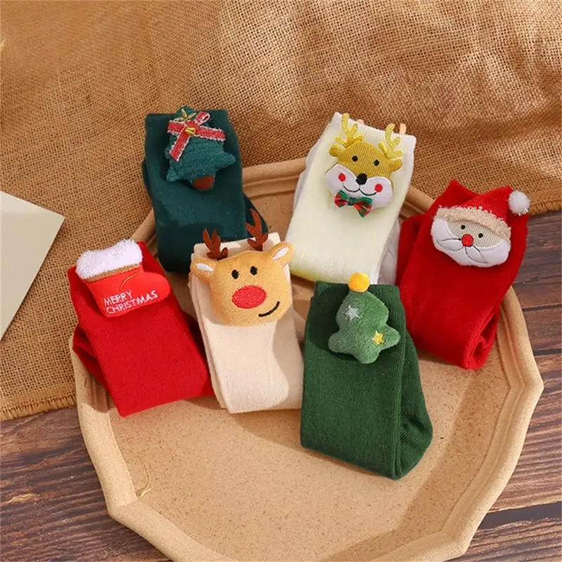 Q6RE Cotton Socks Newborn Infants Toddlers Girls Christmas Santa Elk Socks Gift