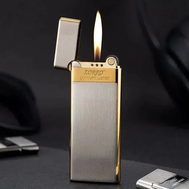 ZORRO Metal Ultra-thin Lighter Windproof Gas Inflatable Grinding Wheel Ignition Lighter Cigarette Lighters High-end Men\'s Gift