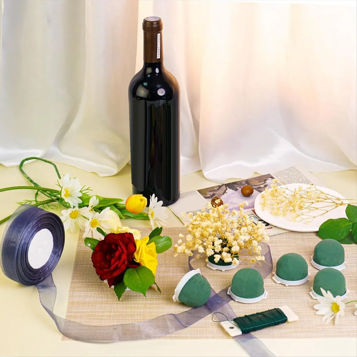 

A25I 12 шт. мини-круглый держатель из пенопласта с цветочным принтом, зеленый сухой и влажный флористический цветочный блок, принадлежности для ремесленных композиций для бутылки вина