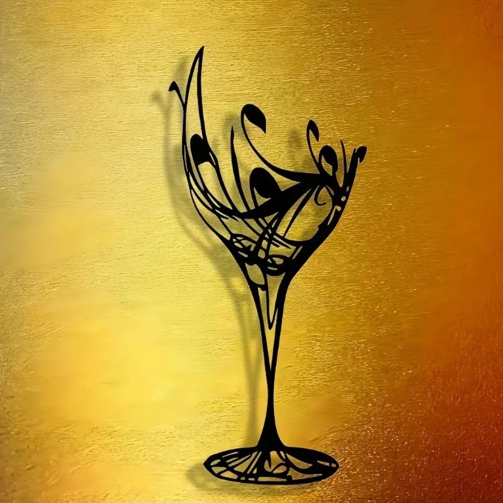 CIFBUY Iron Art Wall Decor Martini Glass Metal Wall Hanging Cocktail Bar Art Hollow Stemware Black Home Decor For Kitchen Restau