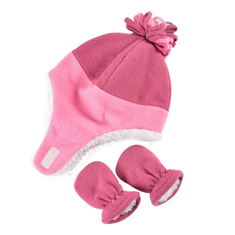 1-8Years Old Baby Boy Girl Sherpa Lined Warm Fleece Pilot Hat Toddler Kids Hat Mitten Set Winter Accessories Gifts Boys Girls