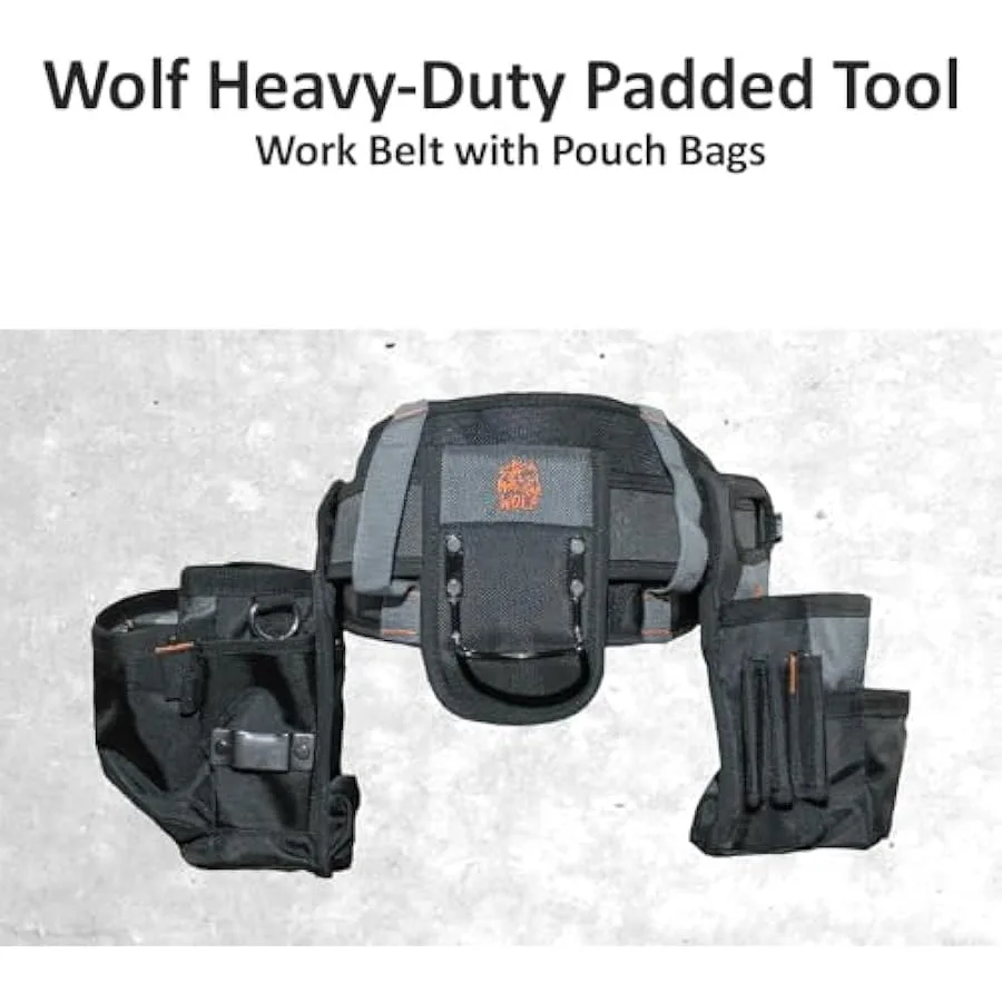 WOLF WTB300 Sabuk Kerja Alat Empuk Tugas Berat dengan Tas Kantong |   Pinggang Tubuh Universal |   Organisasi Kenyamanan Bernapas |   Kontraktor