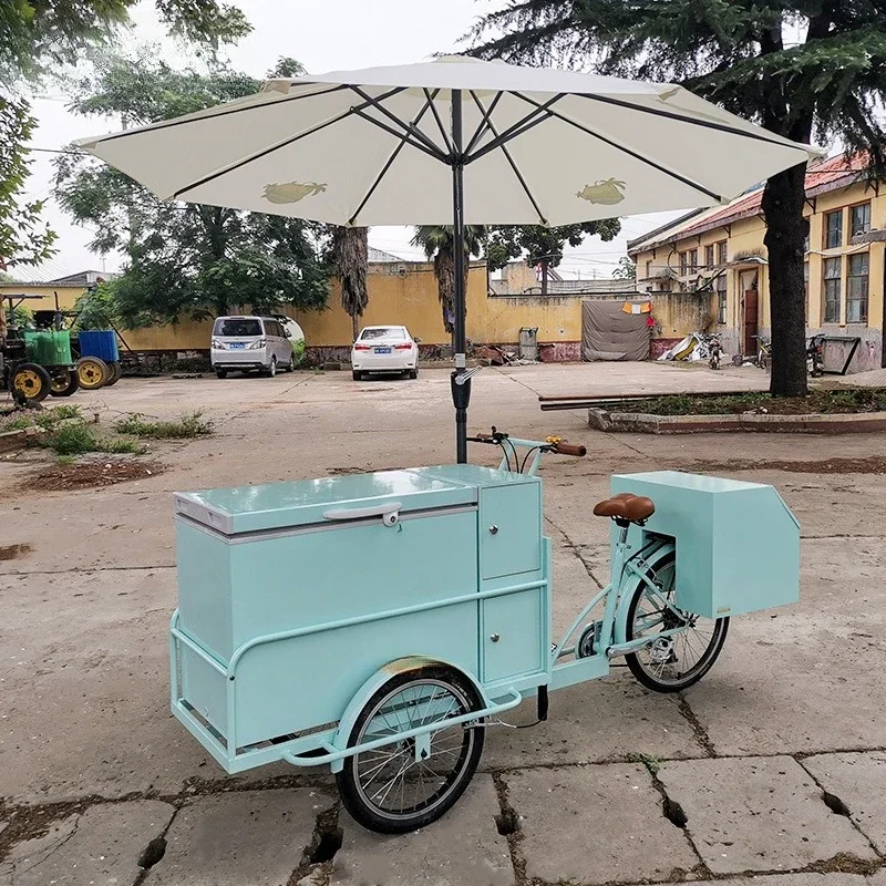 

Human pedal tricycle refrigerator car street scene stall ice cream cold drink takeaway car