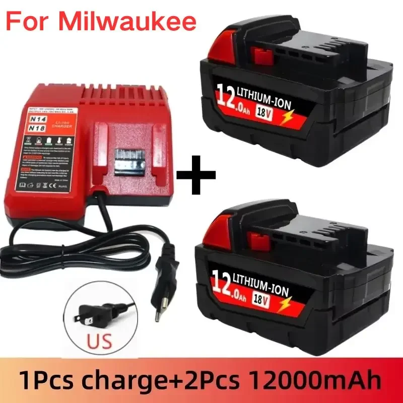 Baterias recarregáveis para milwaukee m18b5 xc bateria de íon de lítio 18v 12.0ah carregador de bateria para milwaukee m18 12v ~ 18v