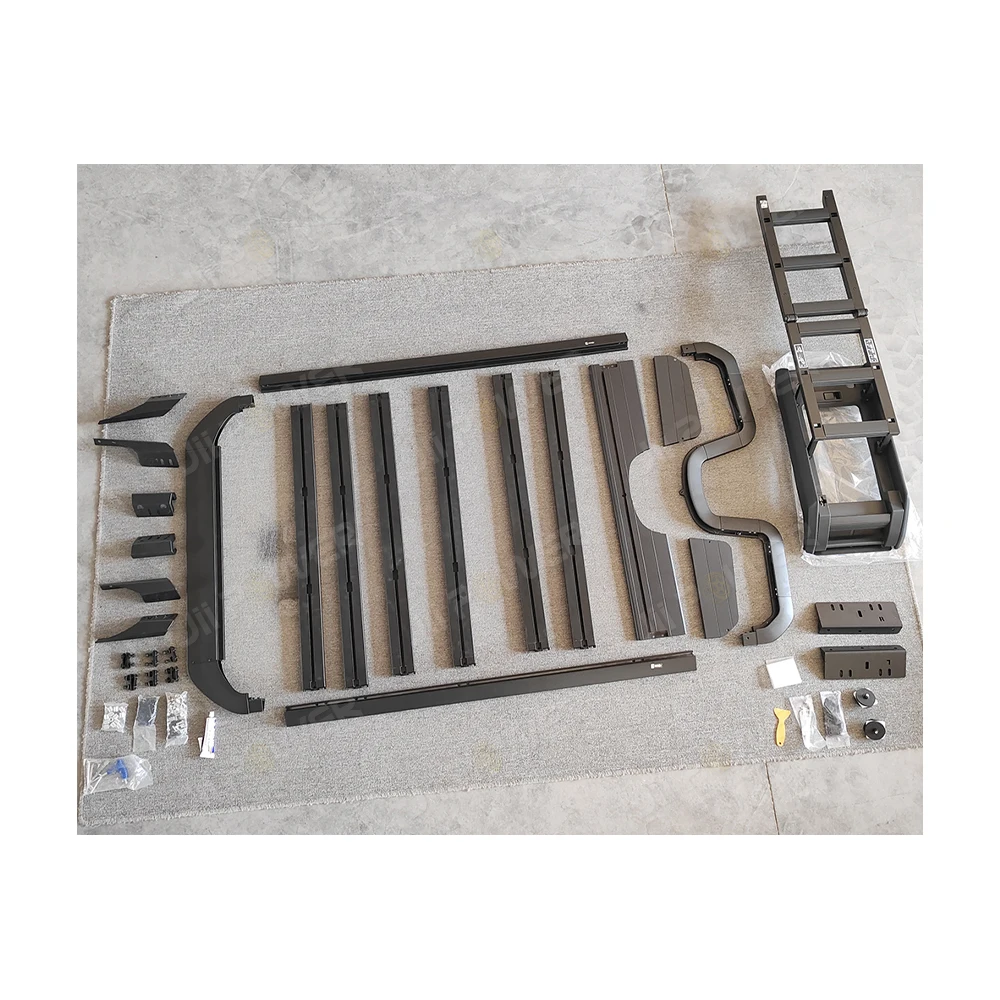 

JP16 ODM Aluminum Roof Rail Rack Basket Luggage Rack with Ladder Full Length Modular Roof Rack for Land Cruiser Prado LC250 2024
