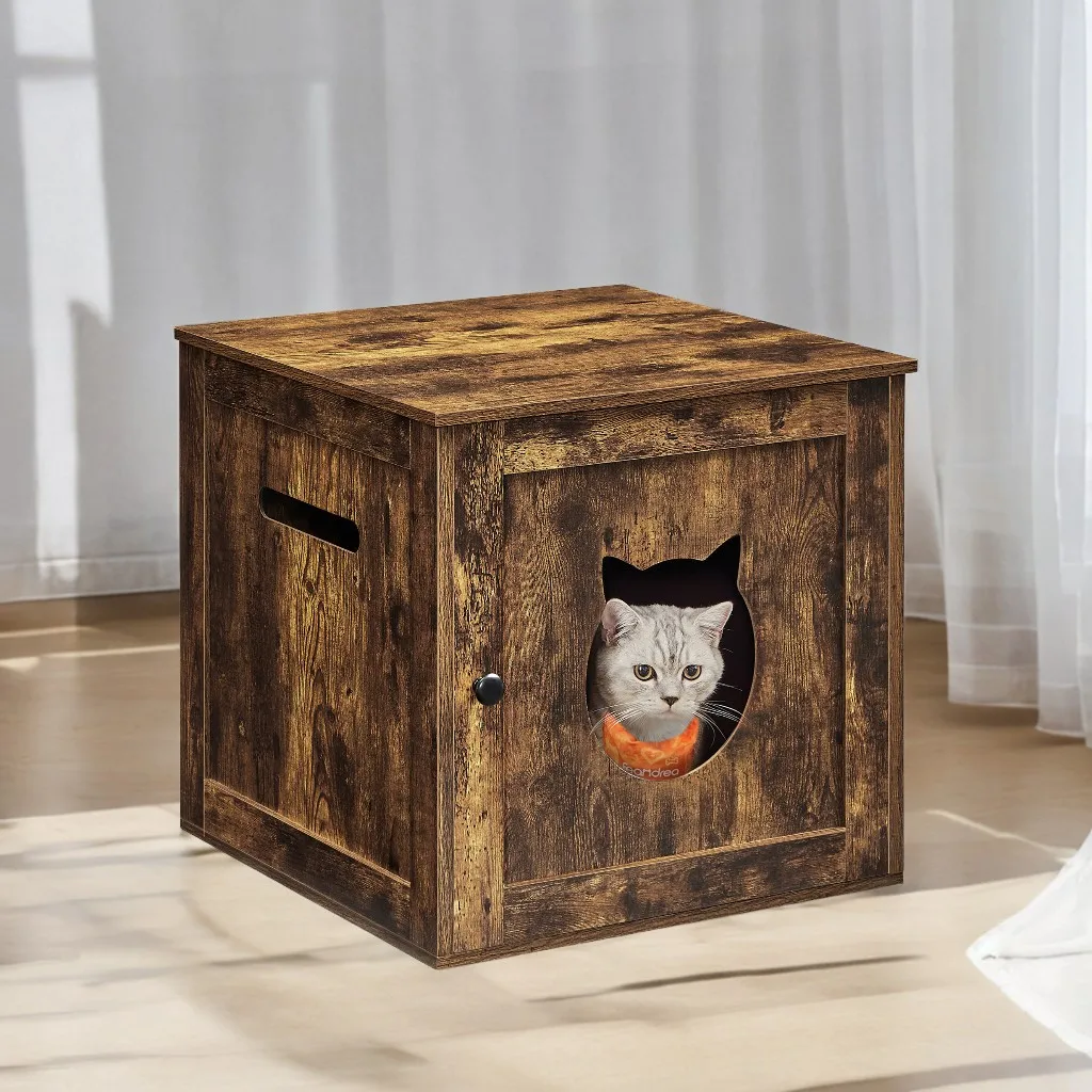 FEANDREA Cat Litter Box Furniture,Indoor Cat House, End Table, Hidden Litter Box Enclosure Cabinet