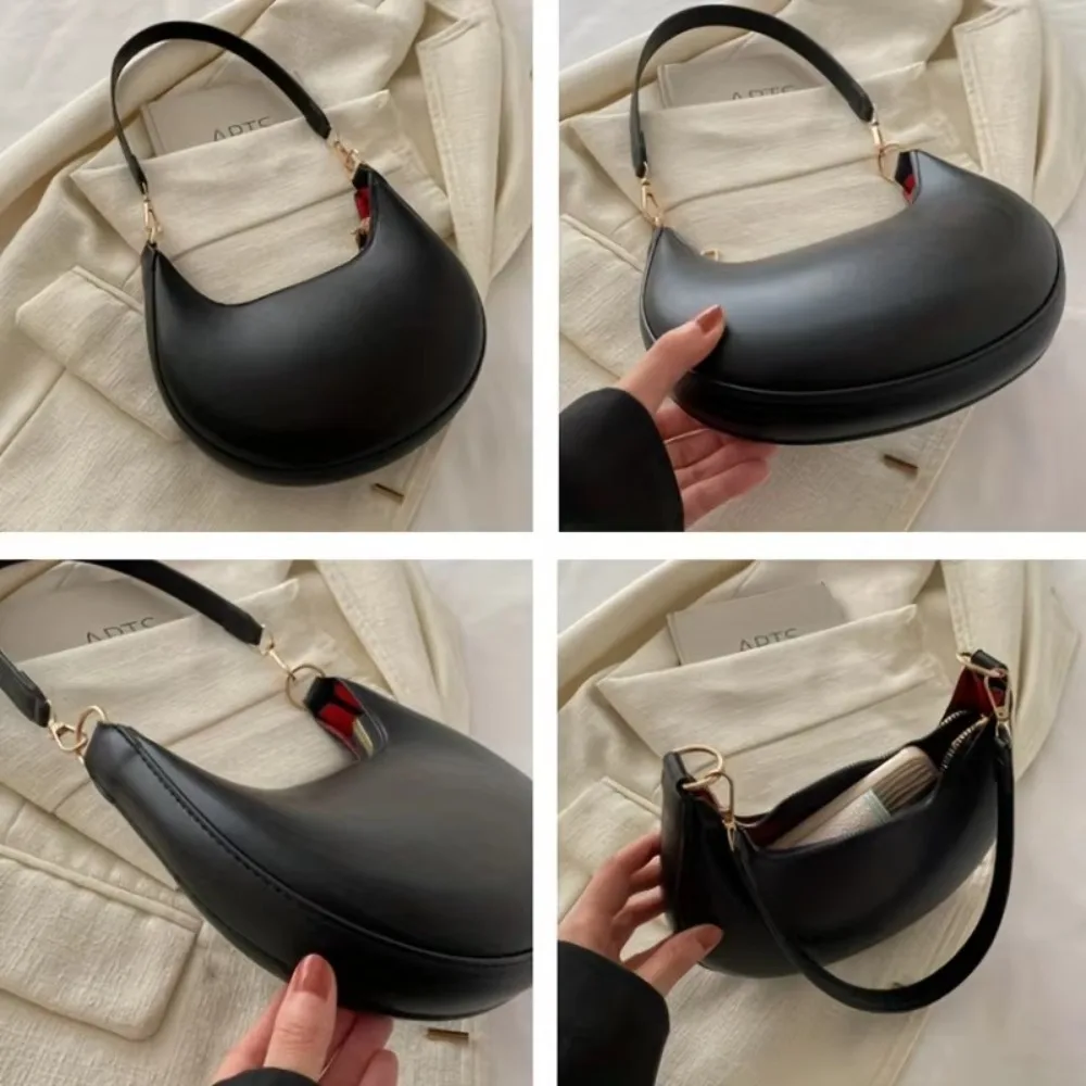 Neue PU-Leder Schultertasche, mondförmig, große Kapazität, Unterarmtasche, unifarbene Tragetasche für Damen – Detail 9