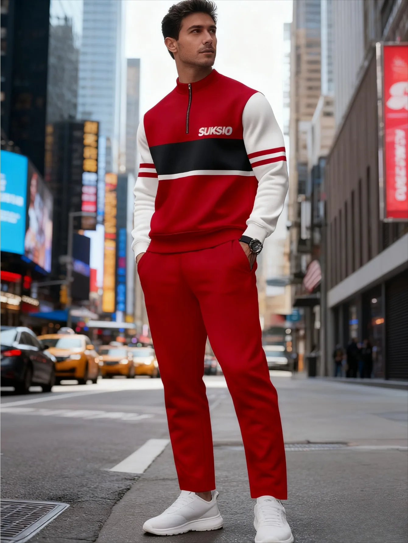 Conjunto de 2 piezas, conjunto deportivo de manga larga y pantalones largos a la moda para hombres europeos y americanos