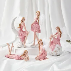 Flower Fairy Resin Ornaments Pink Angel Girl Home Decor On Desk Accessories Kawaii Figurine Home Decoration
