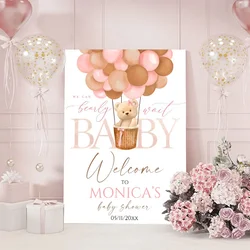 Custom Bear Balloon Birthday Party Welcome Poster Personalized Baby Shower Art Print Canvas Painting Baptism Wall Picture Decor