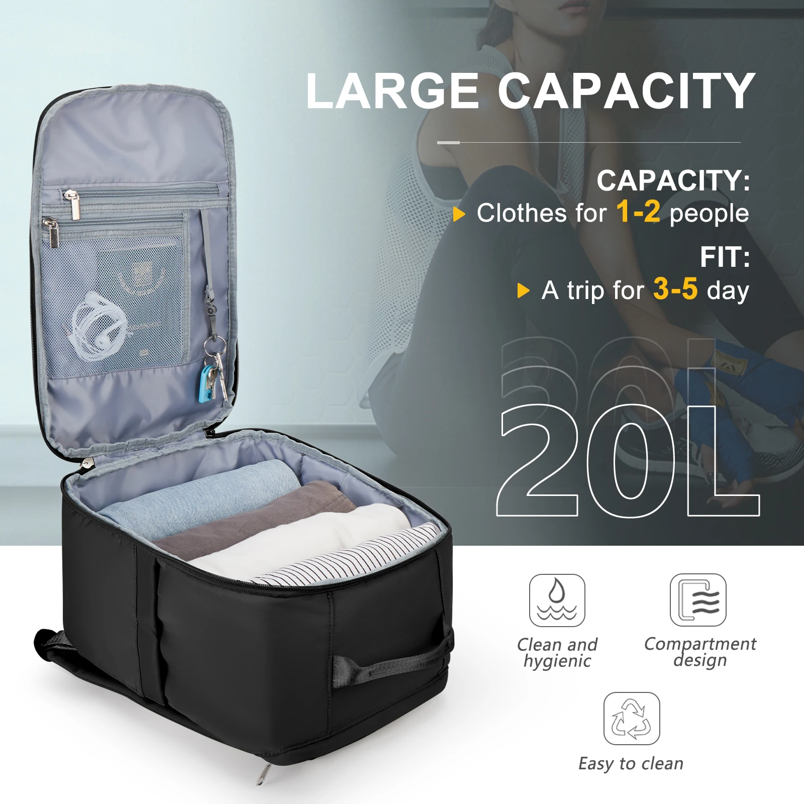 Sac à Dos Ryanair 40x20x25 Sac de Cabine, Sac à Dos de Voyage pour Bagages à Main Easyjet 45x36x20, Sac à Dos pour Ordinateur Portable pour Femmes/ hommes