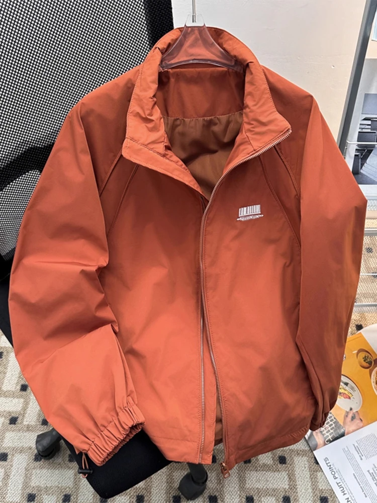 

Solid Cargo Outdoor Windbreaker Jacket Men Women Spring Autumn Loose Zip Up Stand Collar Sun Protection Hiking Coat Outerwear