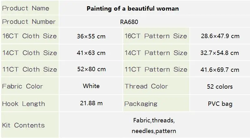 Joy Sunday Cross Stitch Kit Beautiful Woman HD Pattern Aida 16CT 14CT 11CT Counted Printed Canva DIY Embroidery Kit Home Decor