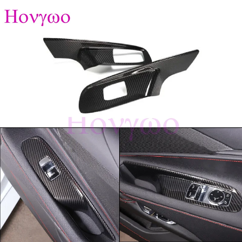 

For Corvette C8 Stingray Coupe 2020up Dry Carbon Car Window Glass Lifting Buttons Frame Cover Trim