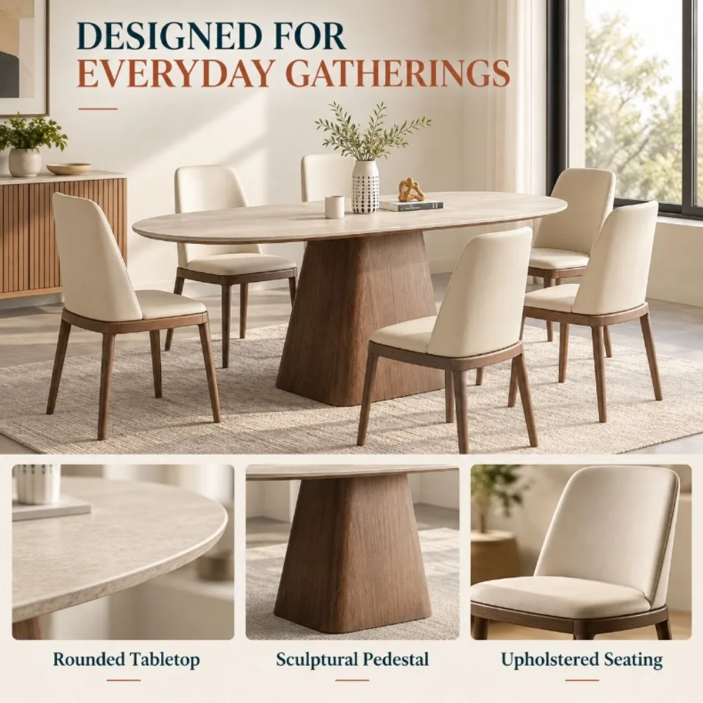 Rock Slab Dining Table Set, Modern Minimalist Rectangular Solid Wood Retro Dining Set for Small Apartment Home Dining Room