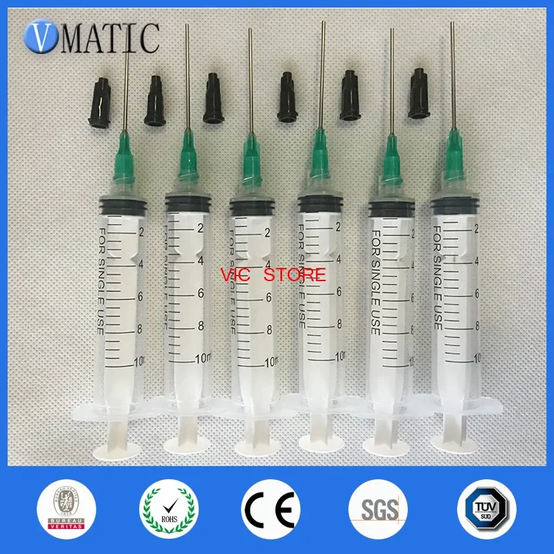 

Free Shipping Non Sterilized Quality 6Pcs Plastic Syringes 10Ml/Cc With 18 Gauge Dispensing Needle Tips 1 Inch & Caps