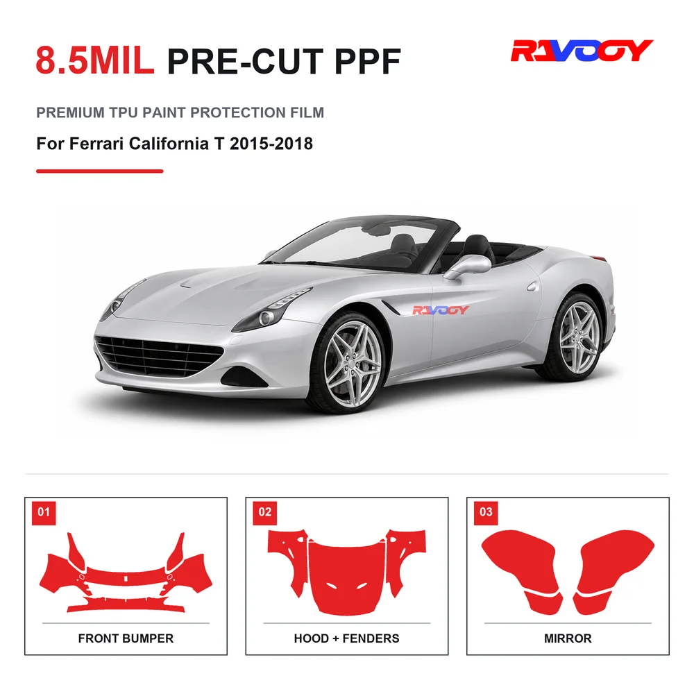 Precut PPF For Ferrari California T 2015-2018 8.5mil TPU Clear Paint Protection Film Self Healing Hydrophobic Stone Chip Guard