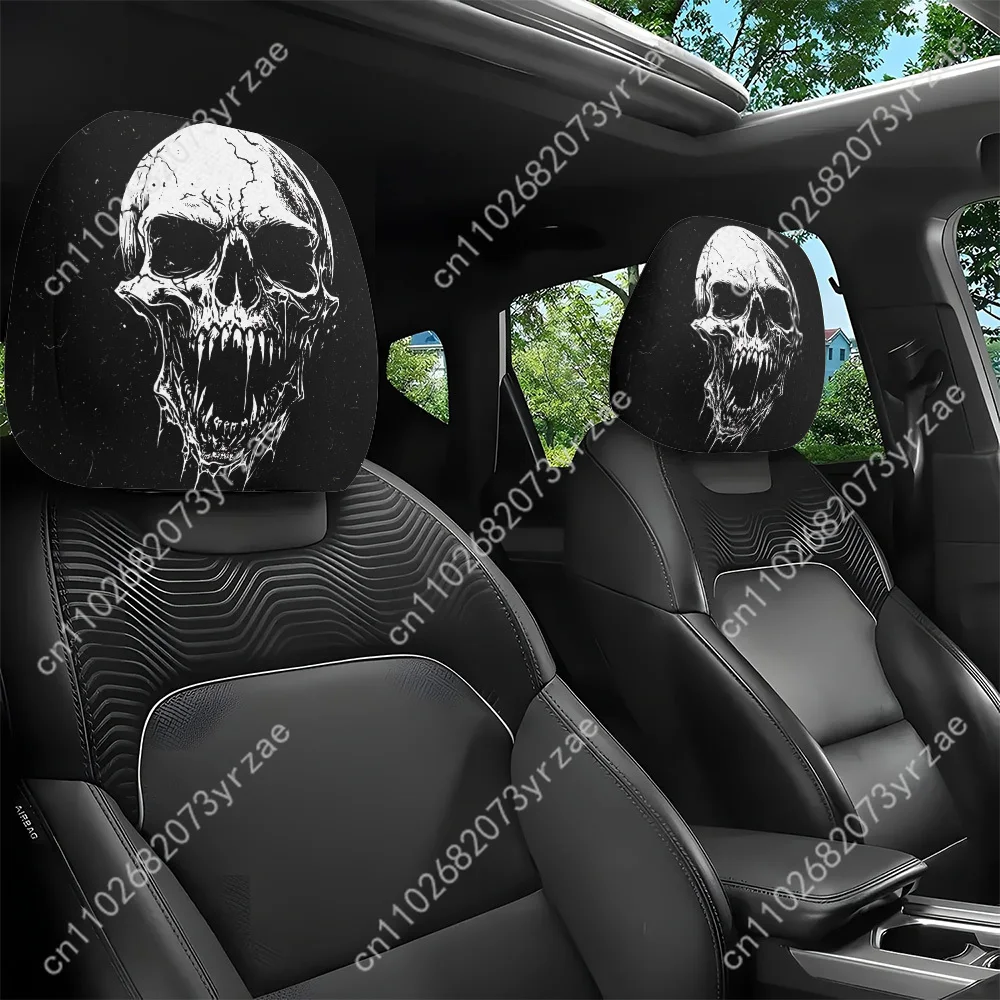 

Gothic Skull Car Seat Headrest Cover (2pcs) Environmentally Friendly Headrest Protector Breathable Comfortable Vehicle Decor