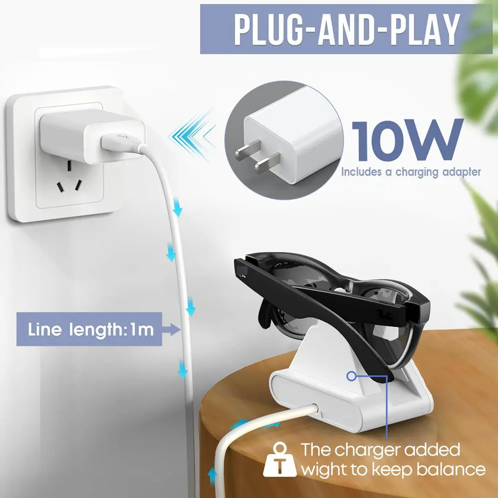 لراي بان ميتا النظارات الذكية Wayfarer/Skyler شحن حامل السفر MiniPortable USB-C شاحن حوض مع كابل محول