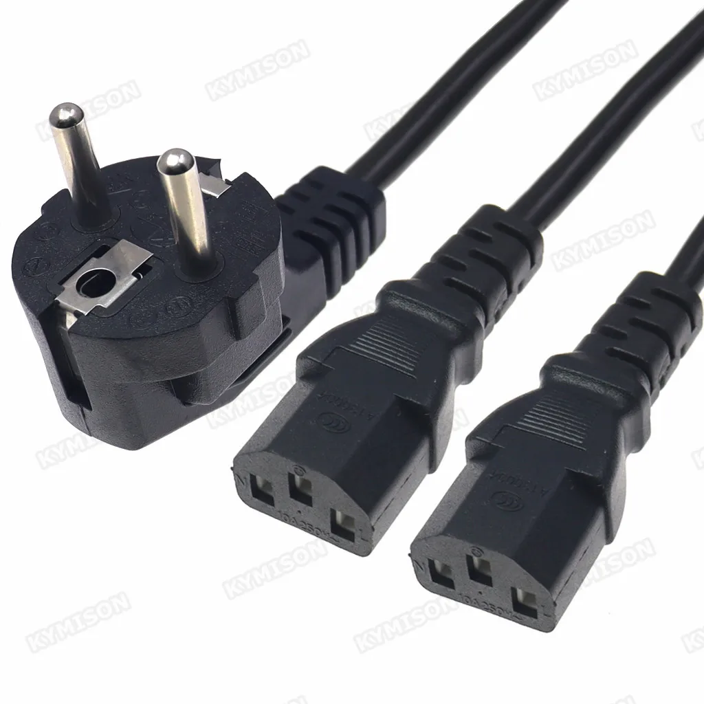 EU Schuko CEE7/7 to IEC320 2XC13 Female Y Type Splitter Power Cord, European Power line cable to 2ways IEC 320 C13 150CM