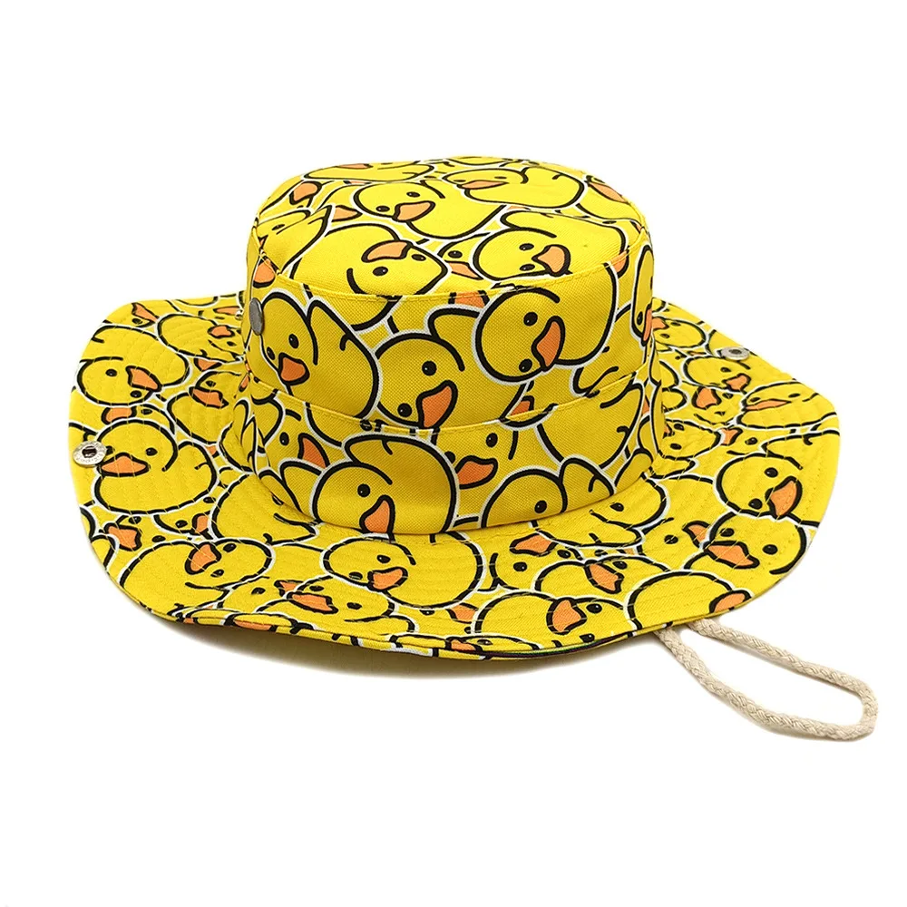 Niedlicher Gelber Enten-Cartoon Bucket Hat für Männer und Frauen - Sommer UV-Schutz Anglerhut mit Verstellbarem Kinnriemen, Retro 80er 90er S – Detail 14