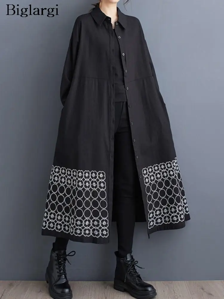 

Spring Autumn Long Trench Dress Coat Women Polka Dot Print Fashion Ladies Windbreak Loose Woman Coats