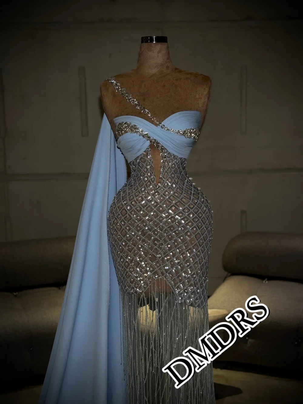 

DMDRS Shiny One-Shoulder-Strap Evening Dress 2026 Romantic Beaded Party Gown Luxurious Fringed Crystal Floor-Length Party Dresse