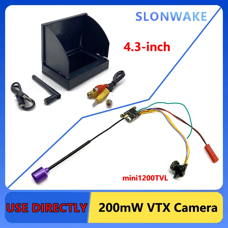 SLONWAKE 5.8G 48CH 200mW VTX Camera CMOS 1200TVL FPV 4.3 inch monitor 56CH  FPV Camera Freestyle Drone Quadcopter Model