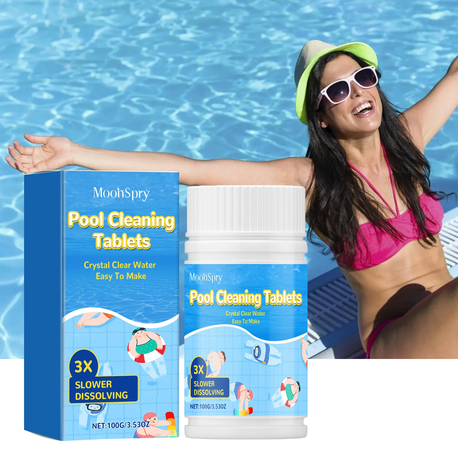 Tabletas de limpieza para piscinas, tabletas de cloro para jacuzzis y spas, algicida y clarificador de larga duración para piscinas enterradas en el patio trasero