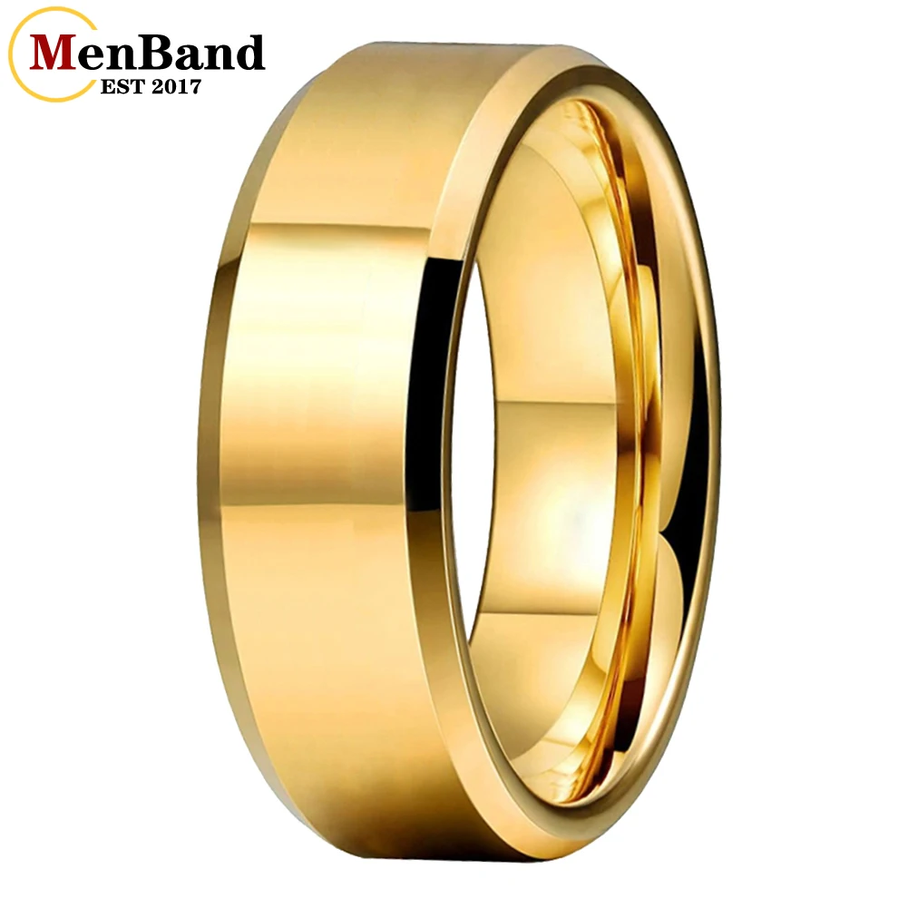 MenBand High Quality Gold Color 6/8MM Beveled Edges Flat Polished Men Women Tungsten Carbide Wedding Ring Comfort Fit