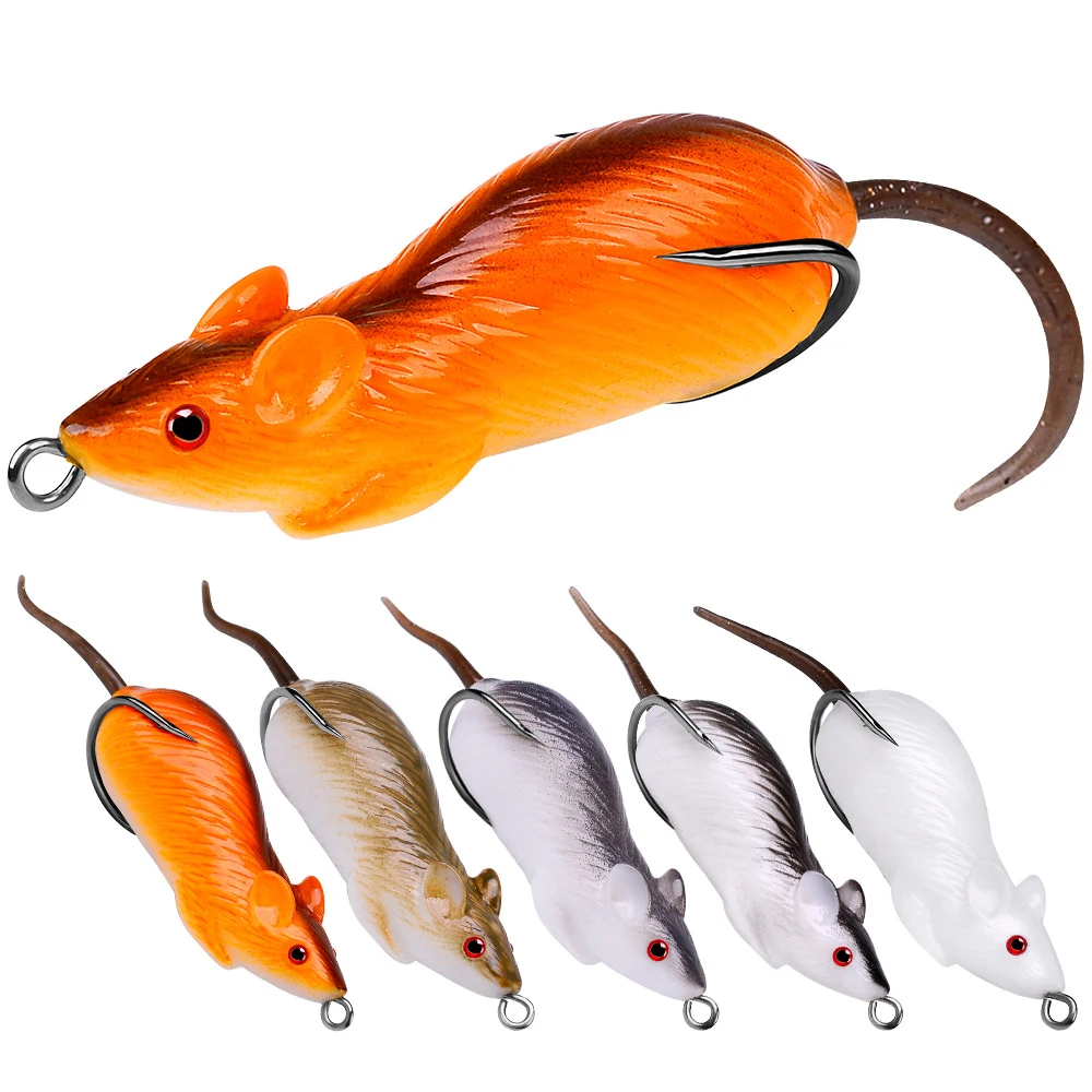 

1pcs Floating Rat Frog Bait 6cm 11.5g Soft Fishing Lure Silicone Simulation Topwater Mouse for Bass Swimbait Double hook FR035