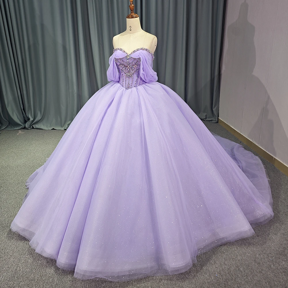 Exquisite 2025 Purple Quinceanera Dress Ball Gown CustomizedBeaded Scoop Lace Up Short Sleeves Formal vestidos de 15 quinceañera