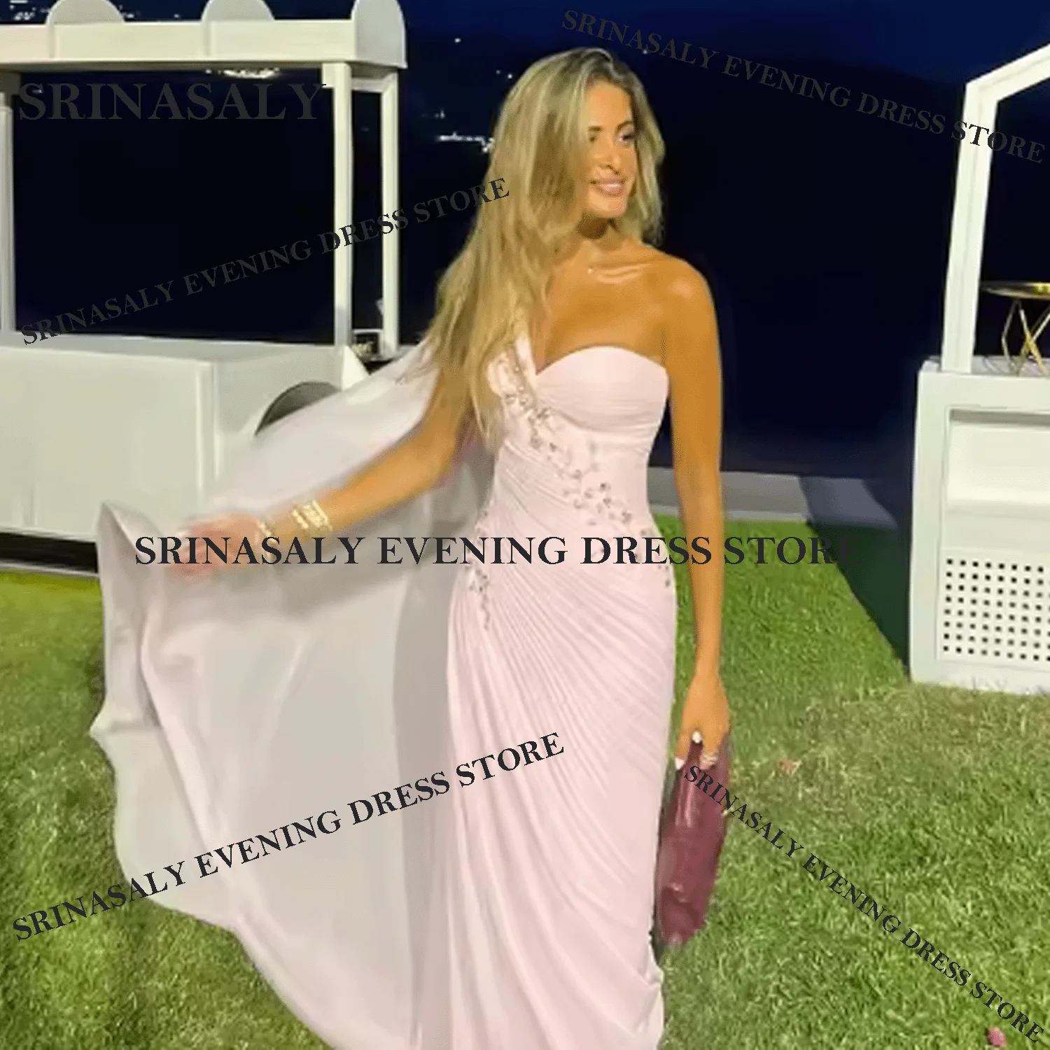 

Customized Sexy Mermaid Sleeveless Prom Dresses Elegant Print Floor Length Women Birthday Party Dress Dubai Pleats Evening Gown