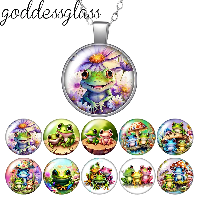 New cute Rainforest Frogs mushroom Photo Round Glass cabochon necklace keychain brooch pin Aromatherapy car clips Custom jewelry