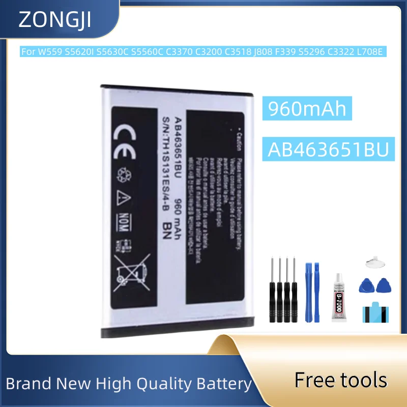 

Новый аккумулятор AB463651BU 960 мАч для W559 S5620I S5630C S5560C C3370 C3200 C3518 J808 F339 S5296 C3322 L708E + бесплатные инструменты