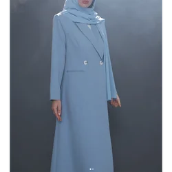 Giacca lunga da donna Slim blu cielo doppio petto cappotto quotidiano femminile abito formale alla caviglia jaqueta feminina