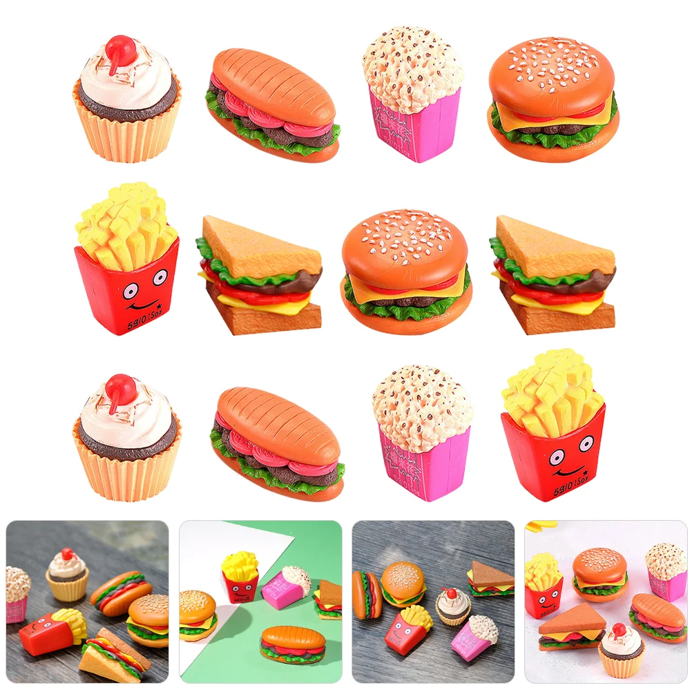 12 Pcs Toys Simulated Hamburger Hot Dog Play Food Kids Fast Playset Plastic Accessories Pretend Cognitive Simulation Travel