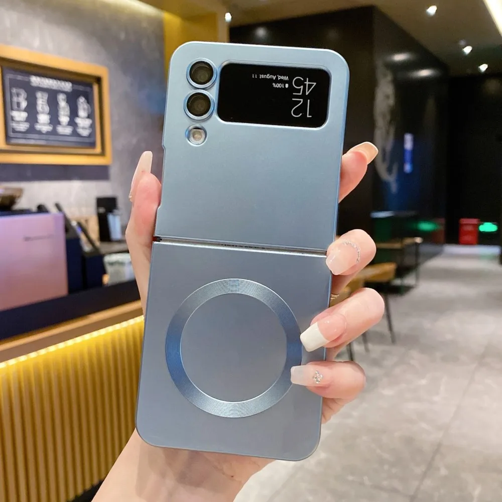

Frosted Metallic Paint For Magsafe Case for Samsung Galaxy Z Flip 7 6 5 4 3 Flip7 Magnetic Wireless Charging Soft TPU Back Cover