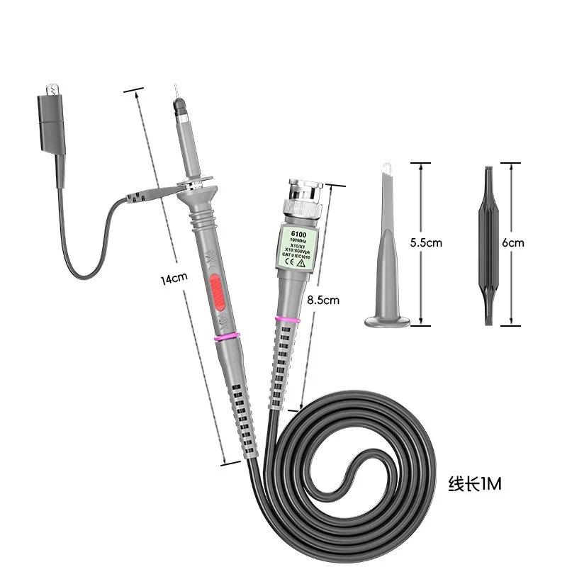 P6100 1pcs 2pcs 100MHz Bandwidth Oscilloscope Probe 1X/10X Adjustable Attenuation BNC Leads Switchable Input Voltage 10:1