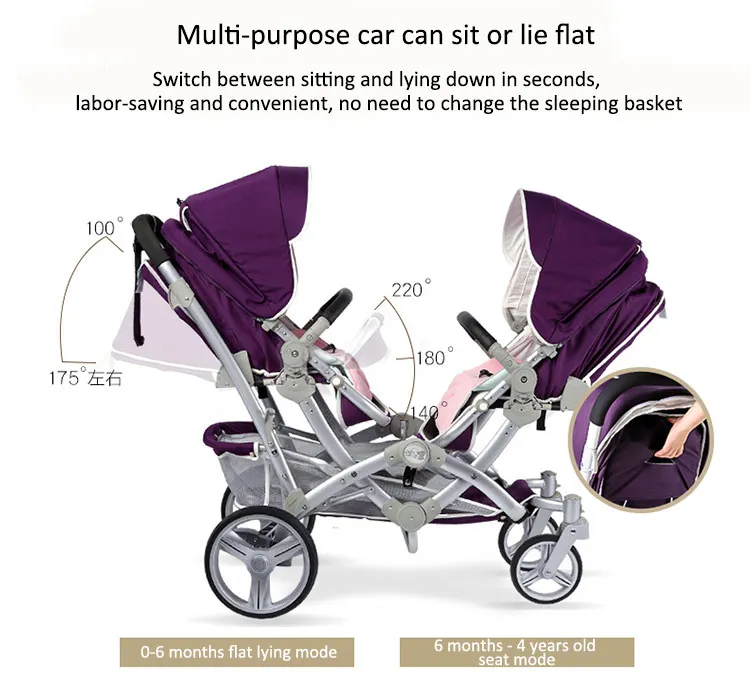 2023 Wholesale European 3 In 1 Double Infant Foldable Twin Baby Stroller